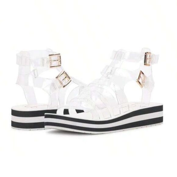 NEW JESSICA SIMPSON Bimala Platform Sandals Black/clear for women size 5  261mn - Picture 1 of 8